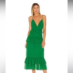Lovers + Friends Brexley Midi Dress Viridian Green Ruffle Party